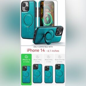 iPhone 14 Case with Stand Compatible with Magsafe Slim PU Leather & Durable TPU